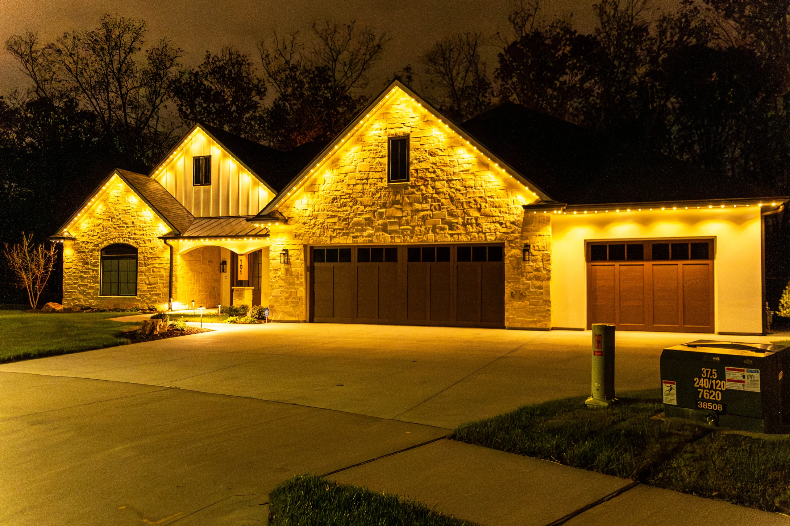 House exterior with warm-white Gemstone permanent lights